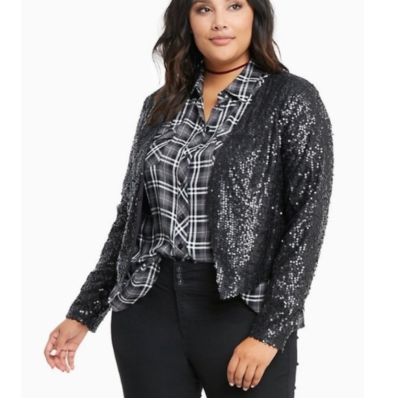 NWT Torrid 4 Black Drape Front Sequin Jacket 4X 26 - Picture 3 of 8